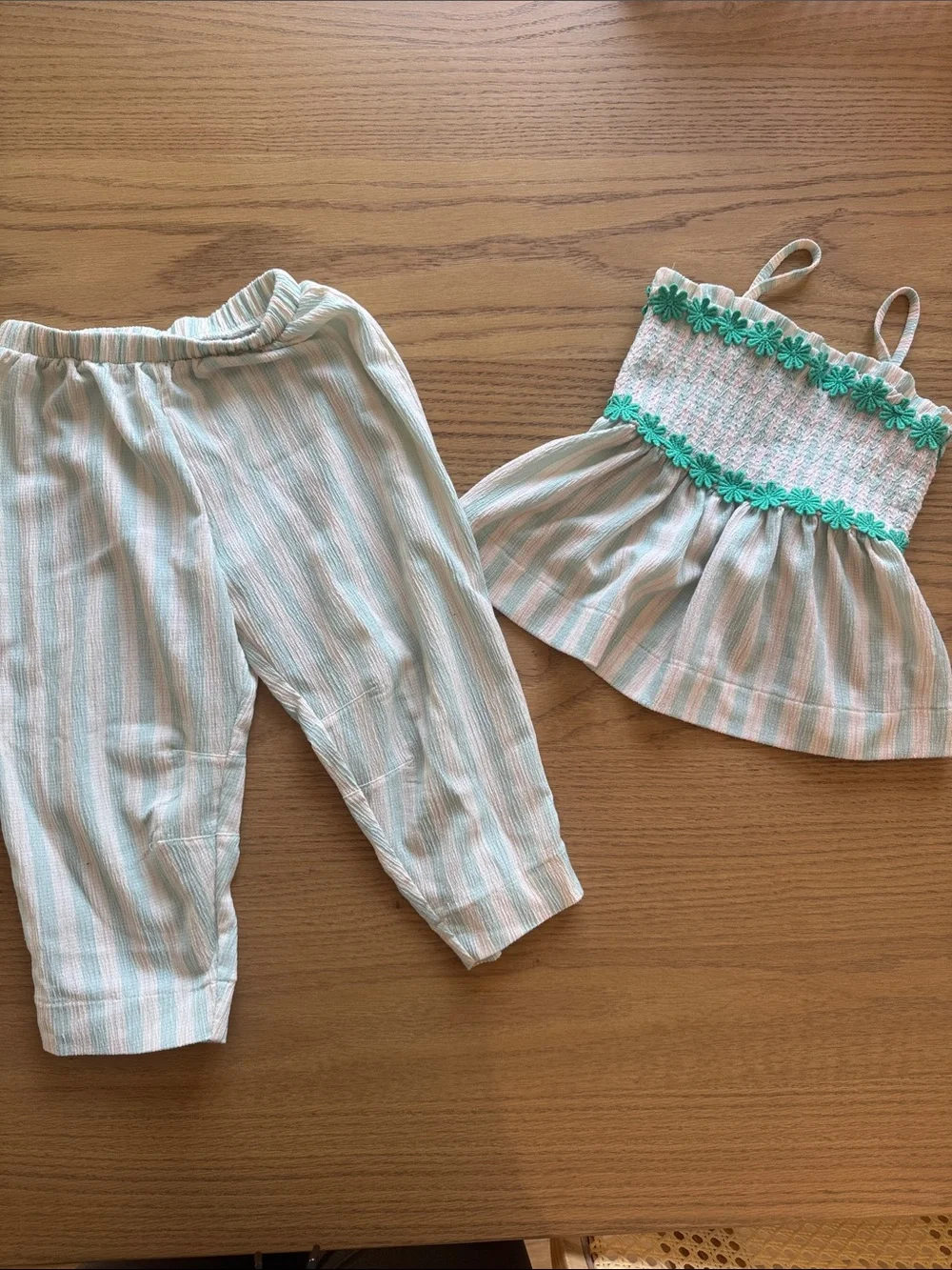 Old Navy Pastel Stripe Smocked Tank & Pants Set - Mint & Peach